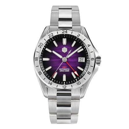 San Martin 39mm Purple Desert Texture Dial Luxury Men Dress Watch  NH34 GMT Automatic Mechanical Waterproof 100m Luminous SN0129