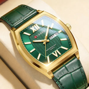 CURREN Luxury Brand Men's Quartz Watch Unique Design Business Tonneau Dial with Day Date Display Luminous Hands Vintage Style
