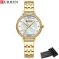 CURREN Luxury Slim Women's Watch Two Tone Stainless Steel Band Mother of Pearl Dial with Rhinestones Elegant Quartz Wristwatch