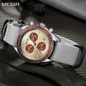 MEGIR Men's Watch Fashion Canvas Sports Wristwatch Waterproof Quartz Military Chronograph Date 24-hour Display Reloj Hombre 2247