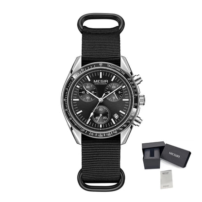 MEGIR Luxury Quartz Watches for Men Blue Canvas Strap Sport Leisure Chronograph Luminous Waterproof Male Wristwatch Clock 2247