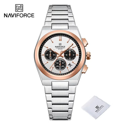 NAVIFORCE Trend Brand Stainless Steel Couple Watch Quartz Date Display Chronograph for Lovers Waterproof Fashion Wild Wristwatch