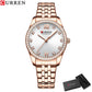 CURREN Classy Dress Watches for Women Stainless Steel Band Clock Female Rhinestone Dial Slim Wristwatches Ladies