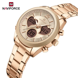 NAVIFORCE Women Watch Unique Design of Heart-Shaped Dial Quartz Analog LCD Digital Watches Fashion Casual Girlfriend Gifts Clock
