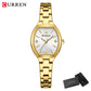 CURREN Vintage Style Tonneau Case Elegant Petite Quartz Watch for Women Luminous Hands with Stainless Steel Bracelet Lightweight