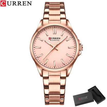 CURREN Fashion Brand Watches for Women Simple Casual Stainless Steel Bracelet Quartz Pointers Wristwatches Luminous Hands Clock