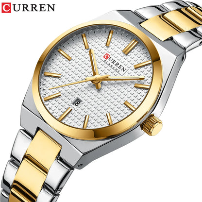 CURREN Fashion Dress Quartz Watches for Men/Women Minimalist Design Dial with Luminous Hands Stainless Steel Band