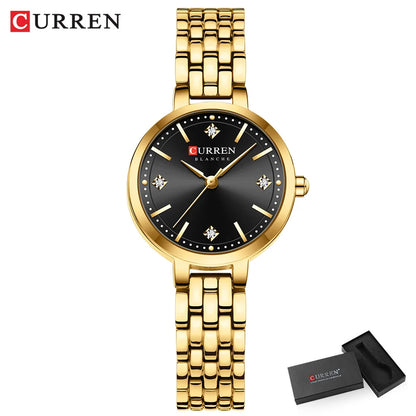 CURREN Luxury Women's Rhinestones Dial Quartz Watch Stainless Steel Band Stylish Elegant Ladies Wristwatches