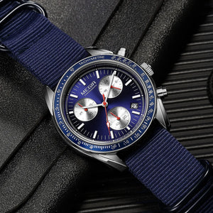 MEGIR Luxury Quartz Watches for Men Blue Canvas Strap Sport Leisure Chronograph Luminous Waterproof Male Wristwatch Clock 2247