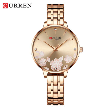 CURREN Luxury Sparkling Rhinestone Dial Stainless Steel Bracelet for Ladies Simple Quartz Wristwatches New Fashion Trends Gift