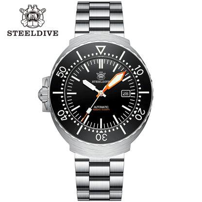 Steeldive SD1980 One-Piece Case 45MM Mens Diver Watch Automatic Mechanical BGW9 Luminous 1000M Waterproof Left Crown Watch