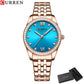 CURREN Classy Dress Watches for Women Stainless Steel Band Clock Female Rhinestone Dial Slim Wristwatches Ladies