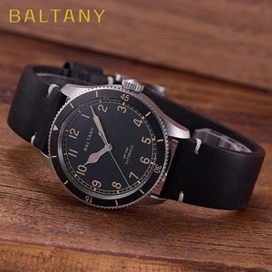 Baltany 38MM Military Watch Men  S2076 NH38 Automation Stainless Steels 100m Waterproof Vintage Khaki Aviation Homage Watch