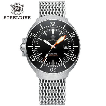 Steeldive SD1980 One-Piece Case 45MM Mens Diver Watch Automatic Mechanical BGW9 Luminous 1000M Waterproof Left Crown Watch
