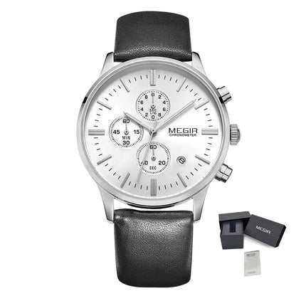 MEGIR Fashion Men Watches Chronograph Leather Strap Sport Military Watch Waterproof Quartz Wristwatch Clock Reloj Hombre 2011