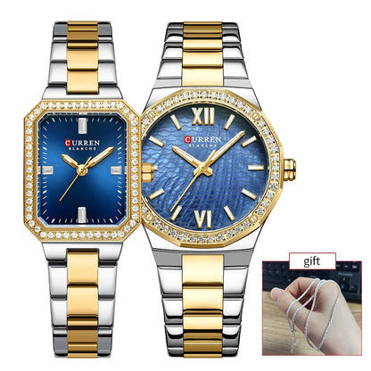 CURREN Luxury Elegant Wristwatches with Stainless Steel Band,Stylish Quartz Watch with Sparkling Rhinestone Dial for Gift