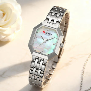 CURREN Elegance Dress Women's Watch with Rectangle Dial Silvery Stainless Steel Bracelet Vintage Minimalist Quartz Wristwatch