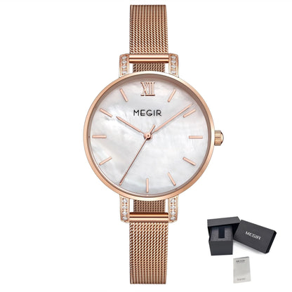 MEGIR Fashion Quartz Women Bracelet Watches Luxury Casual Ladies Dress Clock Female Steel Mesh Band Wristwatch Relogio Feminino