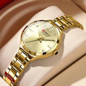 CURREN Luxury Brand Watches for Women Simple Dress Quartz Stainless Steel Wristwatch with Luminous Hands Ladies Clock