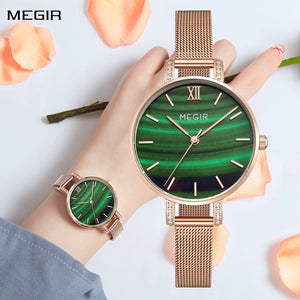 MEGIR Fashion Quartz Women Bracelet Watches Luxury Casual Ladies Dress Clock Female Steel Mesh Band Wristwatch Relogio Feminino