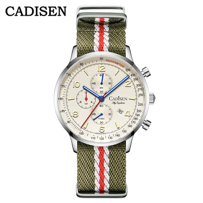 CADISEN New Chronograph Men's Quartz Watch Top Luxury Watches For Men MIYOTA 0S10 AR Mirror Waterproof Canvas Men's Wristwatch