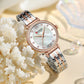 CURREN Luxury Slim Women's Watch Two Tone Stainless Steel Band Mother of Pearl Dial with Rhinestones Elegant Quartz Wristwatch