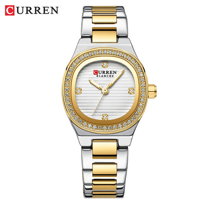 CURREN Fashion Casual Quartz Wristwatches for Women Simple Dress Watch Ladies Stainless Steel Bracelet with Luminous Hands