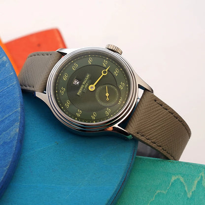 Sapphire Crystal NEW Pierre Paulin Jumping Hour Men Watch Salmon Dial Automatic St17 Mechanical Watch Vintage Date Window