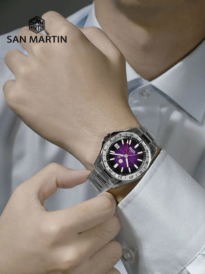 San Martin 39mm Purple Desert Texture Dial Luxury Men Dress Watch  NH34 GMT Automatic Mechanical Waterproof 100m Luminous SN0129