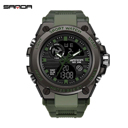 SANDA 739 Trendy Design 2024 New Arrival Alarm Mode Sports Hand Clock For Men Analog Digital Display Fashion Watch