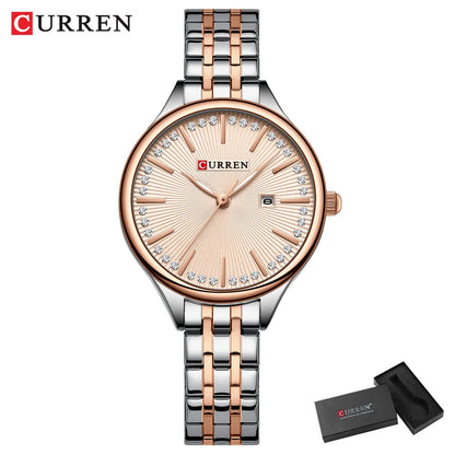 CURREN Simple Dress Wristwatches for Women Elegant Quartz Watch with Luminous Hands Auto Date Waterproof