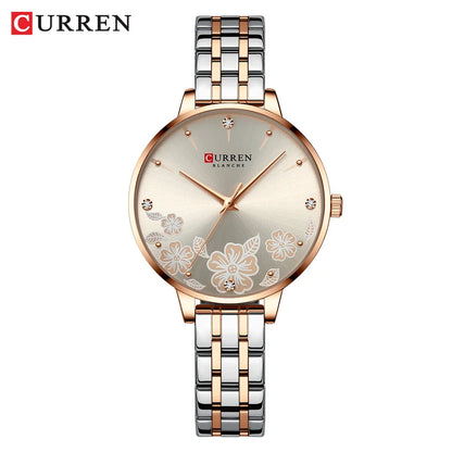 CURREN Luxury Sparkling Rhinestone Dial Stainless Steel Bracelet for Ladies Simple Quartz Wristwatches New Fashion Trends Gift