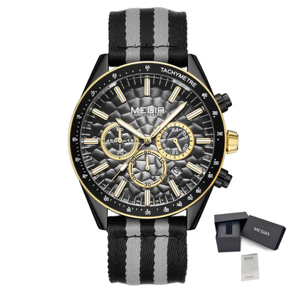 MEGIR Classic Quartz Watch for Men Waterproof Multi-Function Sport Chronograph Fashion Canvas Strap Male Wristwatch Clock 8121