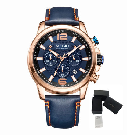 MEGIR Casual Watches Men Luxury Brand Military Sport Watch Leather Wristwatch Luminous Quartz Chronograph Calendar Clock 2156