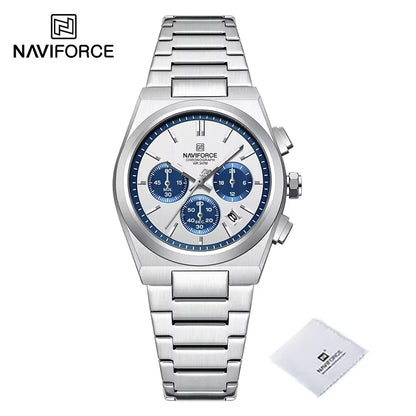 NAVIFORCE Trend Brand Stainless Steel Couple Watch Quartz Date Display Chronograph for Lovers Waterproof Fashion Wild Wristwatch