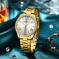CURREN NEW Luxury Stainless Steel Wristwatches for Ladies Romantic Rose Pink with Rhinestones Roman Numeral Dial