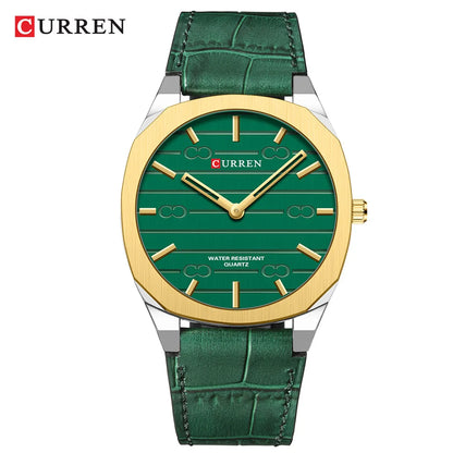 CURREN Men's Minimalist No Seconds Hand Design Quartz Watch, Fashion Slim Lightweight Leather Strap Wristwatches 8480