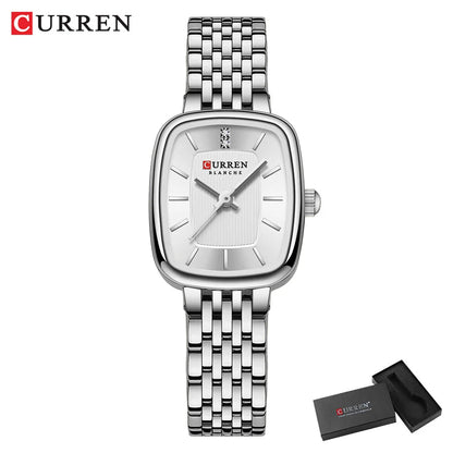 CURREN Fashion Rectangular Ladies Watches New Quartz Waterproof Stainless Steel Strap Wristwatch for Women