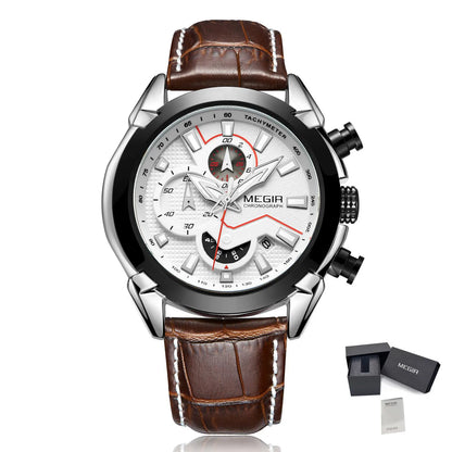 MEGIR Luxury Brand Military Sport Watches for Men Leather Strap Quartz Wristwatch Male Clock Chronograph Reloj Hombre 2065