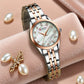 CURREN Ladies Watch with Two-Tone Stainless Steel Bracelet 28mm Dial with Rhinestones Markers Shimmering Shell Dial Elegant Idea