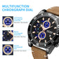 MEGIR Fashion Watches for Men Leather Strap Sport Military Wristwatch Man Quartz Watch Waterproof Chronograph with Calendar 2132