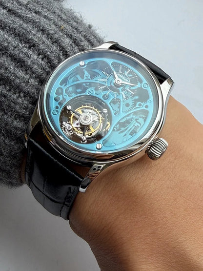 Merkur 100% Tourbillon Watch Transparency Skeleton Men's Sapphire Watch For Men Mechanical Wristwatches Relogio Masculino 42mm