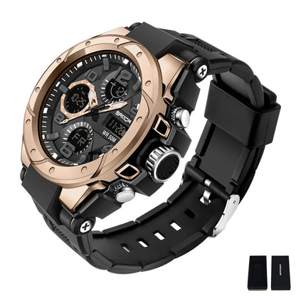 SANDA 6008 Wristwatches Waterproof Swimming Military Watch Men Sports Watches Dual Display Analog Digital LED Electronic Quartz