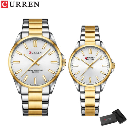 CURREN Fashion Brand Couple Watches for Lovers Simple Classic Quartz Stainless Steel Bracelet Wristwatches with Luminous Hands