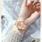 CURREN Luxury Rhinestones Rose Dial Fashion Watches with Stainless Steel Band New Quartz Wristwatches for Women