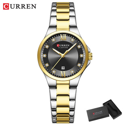 CURREN Women's Luxury Brand Watches Simple Quartz Auto Date Wristwatch Female Waterproof Clock Luminous Hands 9107