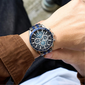 MEGIR Classic Quartz Watch for Men Waterproof Multi-Function Sport Chronograph Fashion Canvas Strap Male Wristwatch Clock 8121