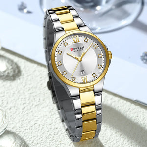 CURREN Women's Luxury Brand Watches Simple Quartz Auto Date Wristwatch Female Waterproof Clock Luminous Hands 9107