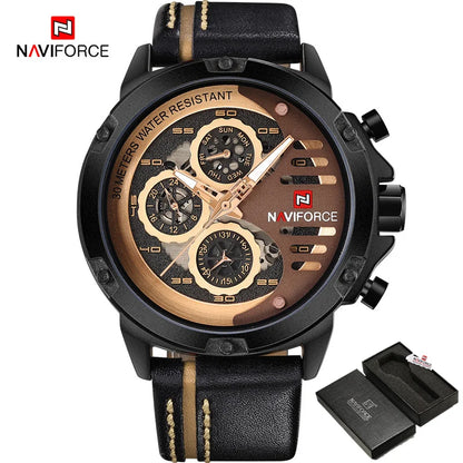 NAVIFORCE Mens Watches Top Brand Luxury Waterproof 24 Hour Date Quartz Watch Man Leather Sport Wrist Watch Men Waterproof Clock