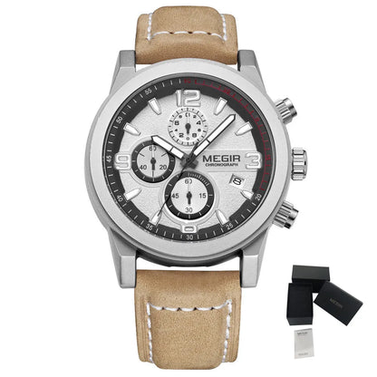 MEGIR Fashion Leather Watches for Men Quartz Wristwatch Waterproof Luminous Man Business Casual Chronograph Clock Date 2026